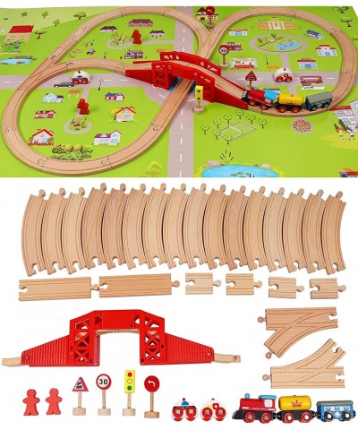 Wooden Train Set with Town Map-Shinington Railway Track Construction Building Toys for 3 Years Old Kids Boys Girls-Vehicles T...